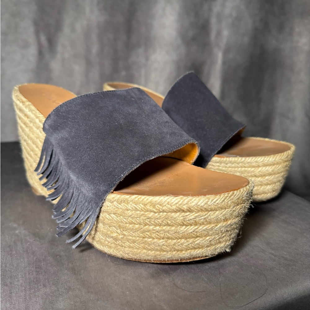 Chloe Dark Blue Suede Espadrille Wedges